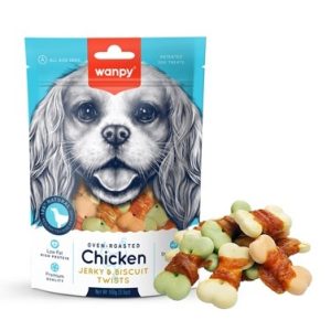 wanpy chicken jerky & biscuit twists 100g