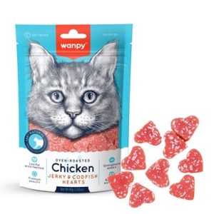 wanpy chicken jerky codfish heart for cat 80g
