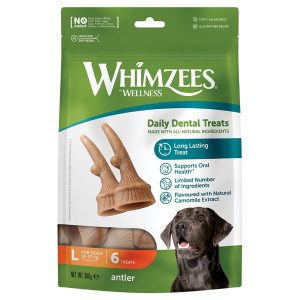 whimzees occupy antler natural dental chews for dogs – large (6pc)