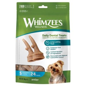 whimzees occupy antler natural dental chews for dogs – small (24pc)