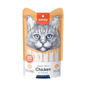 wanpy creamy lickable cat treats – chicken & crab (14g x 25pc)