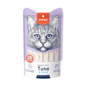wanpy creamy lickable cat treats – tuna & crab (14g x 25pc)