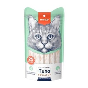 wanpy creamy lickable cat treats – tuna & scallop (14g x 25pc)