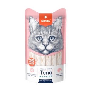 wanpy creamy lickable cat treats – tuna & shrimp (14g x 25pc)