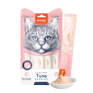 wanpy creamy lickable cat treats – tuna & shrimp (14gx5)
